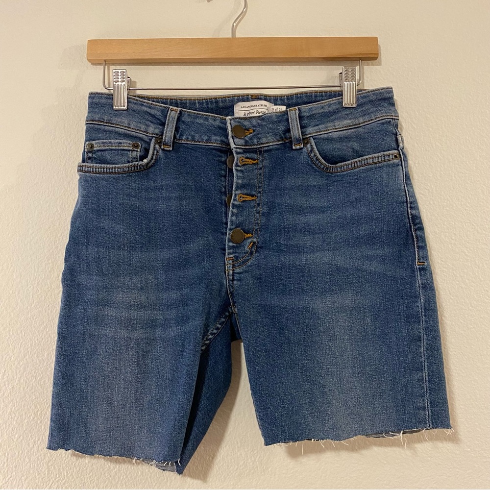 & Other Stories Los Angeles Atelier Blue Asymmetrical Hem Jean Shorts